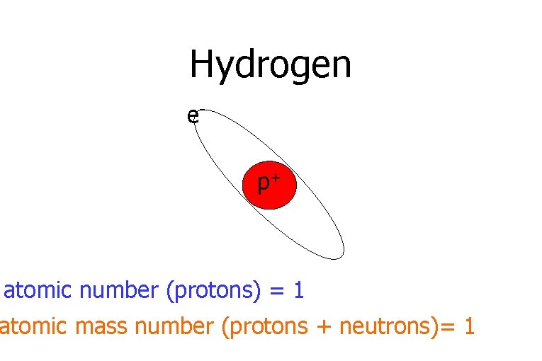 Hydrogen ep+ atomic number (protons) = 1 atomic mass number (protons + neutrons)= 1