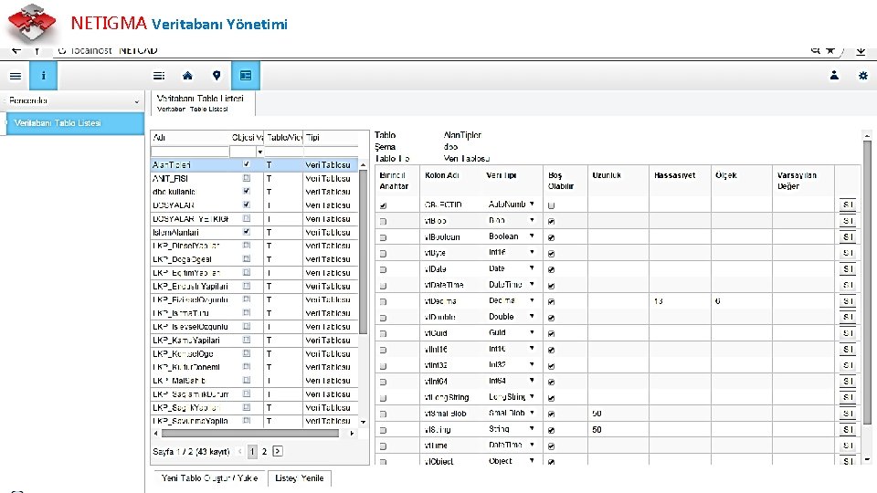NETIGMA Veritabanı Yönetimi 