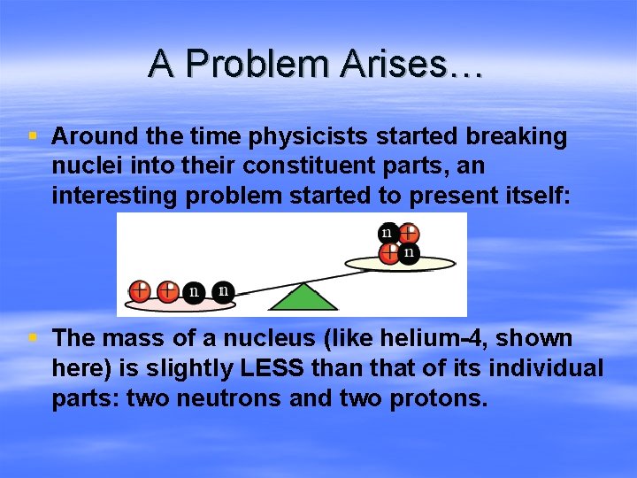 A Problem Arises… § Around the time physicists started breaking nuclei into their constituent