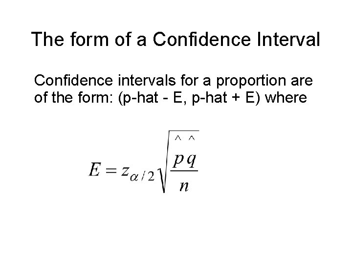 The form of a Confidence Interval Confidence intervals for a proportion are of the