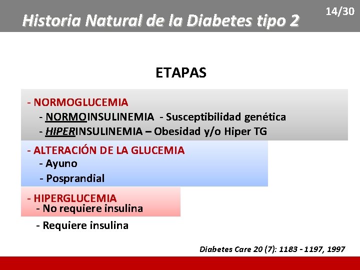 Historia Natural de la Diabetes tipo 2 14/30 ETAPAS - NORMOGLUCEMIA - NORMOINSULINEMIA -