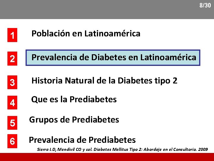 8/30 1 Población en Latinoamérica 2 Prevalencia de Diabetes en Latinoamérica 3 Historia Natural