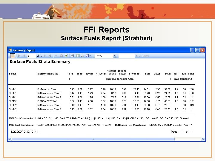 FFI Reports Surface Fuels Report (Stratified) 