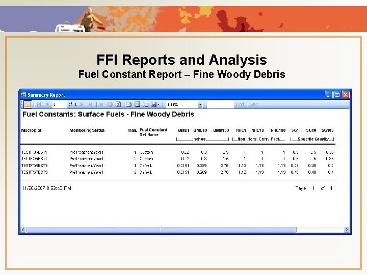 FFI Reports and Analysis Fuel Constant Report – Fine Woody Debris 
