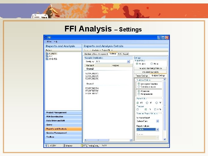 FFI Analysis – Settings 