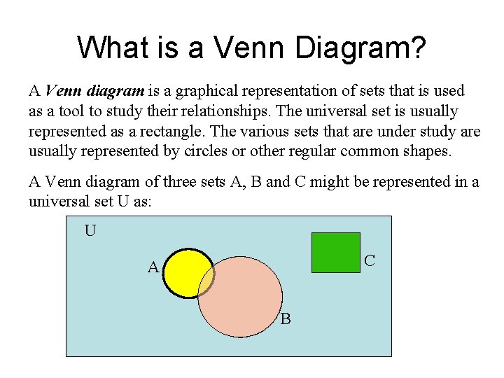 What is a Venn Diagram? A Venn diagram is a graphical representation of sets