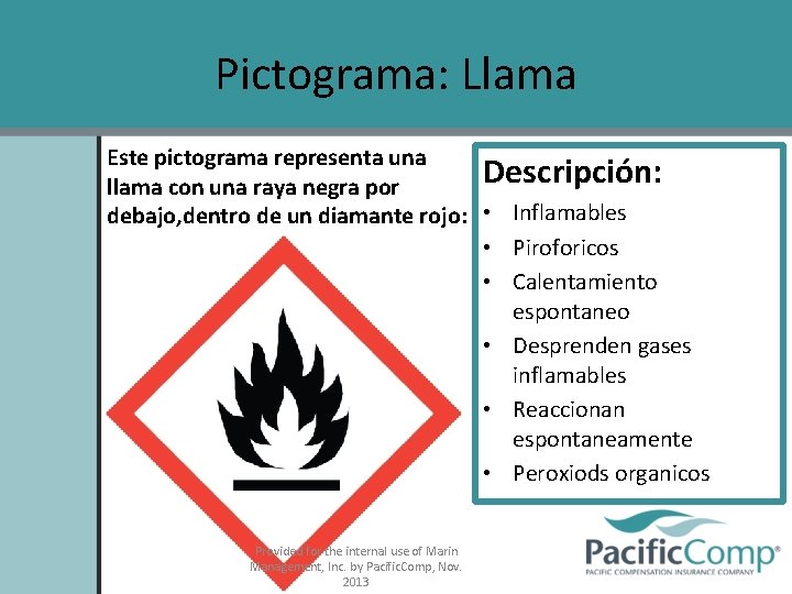 Pictograma: Llama Este pictograma representa una Descripción: llama con una raya negra por debajo,