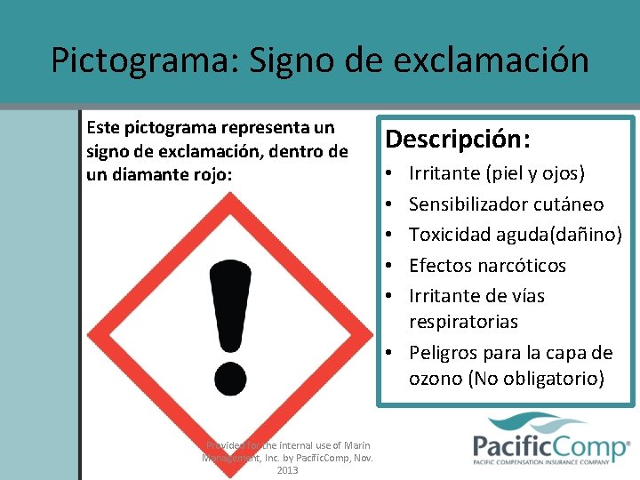 Pictograma: Signo de exclamación Este pictograma representa un signo de exclamación, dentro de un