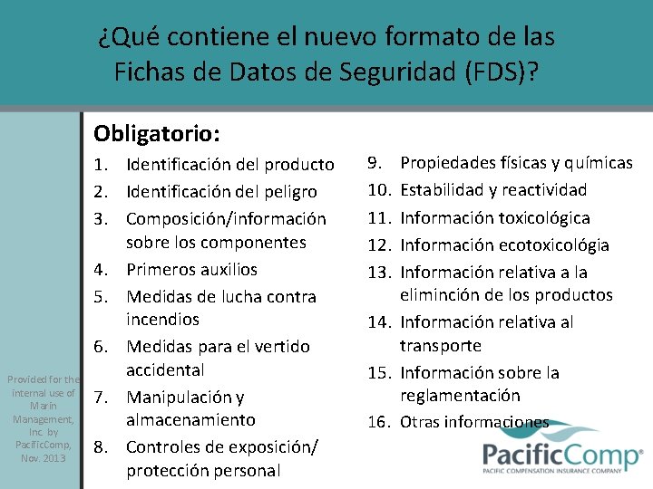 ¿Qué contiene el nuevo formato de las Fichas de Datos de Seguridad (FDS)? Obligatorio: