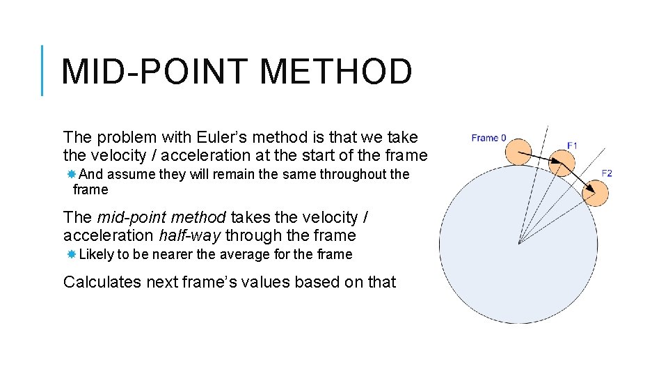 MID-POINT METHOD The problem with Euler’s method is that we take the velocity /