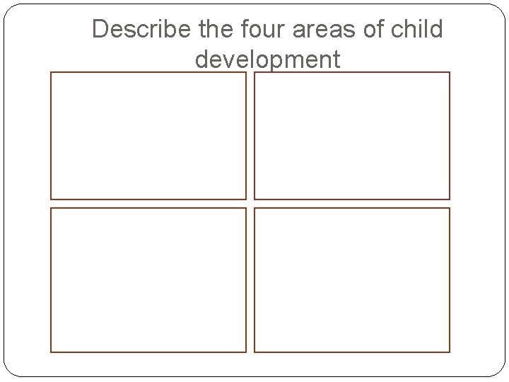 Describe the four areas of child development 