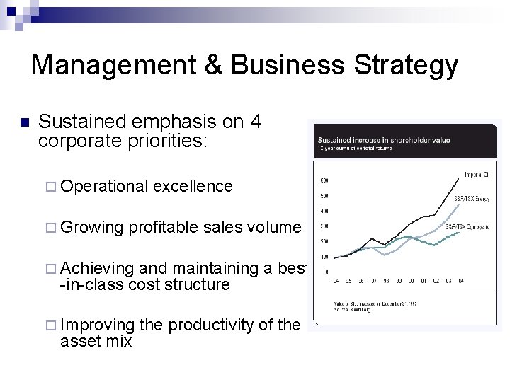 Management & Business Strategy n Sustained emphasis on 4 corporate priorities: ¨ Operational ¨