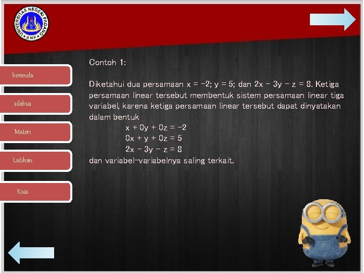 Contoh 1: beranda silabus Materi Latihan Kuis Diketahui dua persamaan x = – 2;