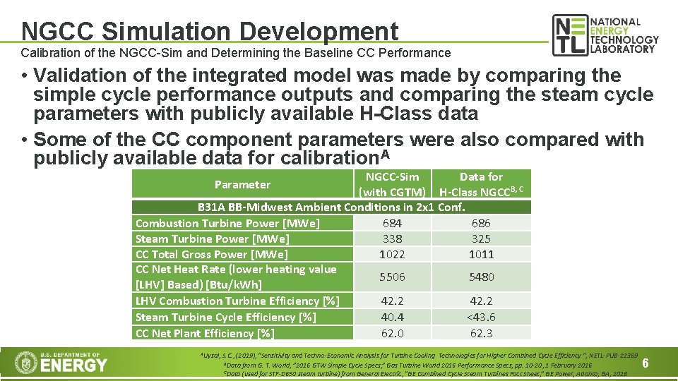NGCC Simulation Development Calibration of the NGCC-Sim and Determining the Baseline CC Performance •