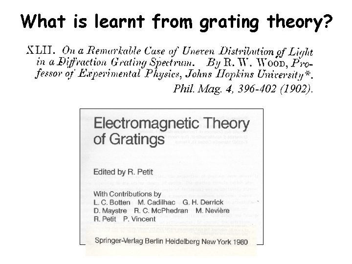 What is learnt from grating theory? Phil. Mag. 4, 396 -402 (1902). 
