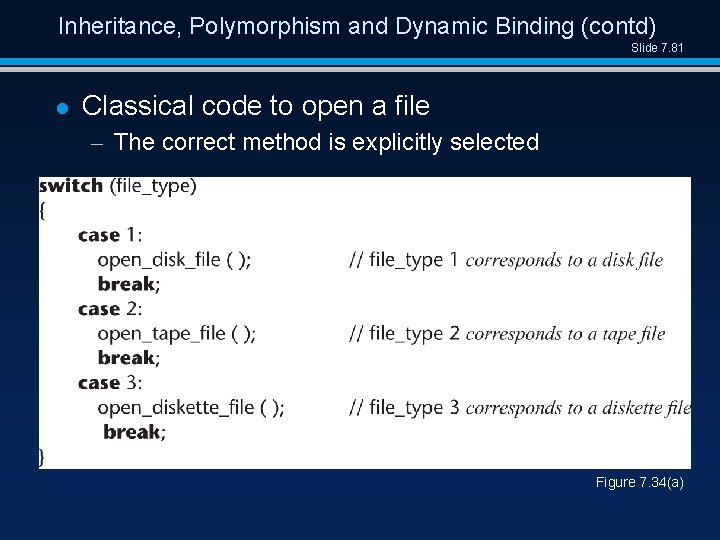 Inheritance, Polymorphism and Dynamic Binding (contd) Slide 7. 81 l Classical code to open