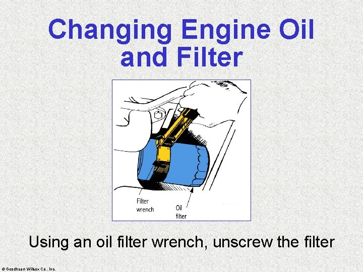 Changing Engine Oil and Filter Using an oil filter wrench, unscrew the filter ©