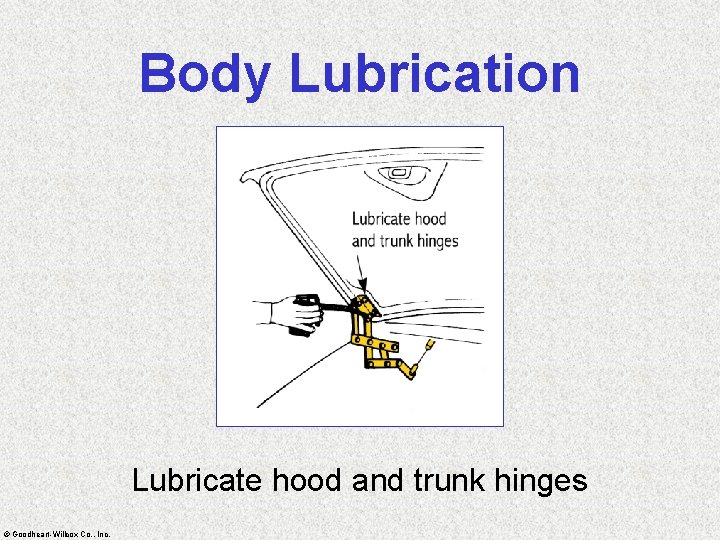 Body Lubrication Lubricate hood and trunk hinges © Goodheart-Willcox Co. , Inc. 