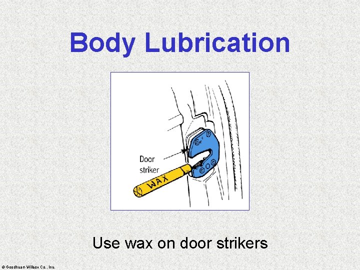 Body Lubrication Use wax on door strikers © Goodheart-Willcox Co. , Inc. 