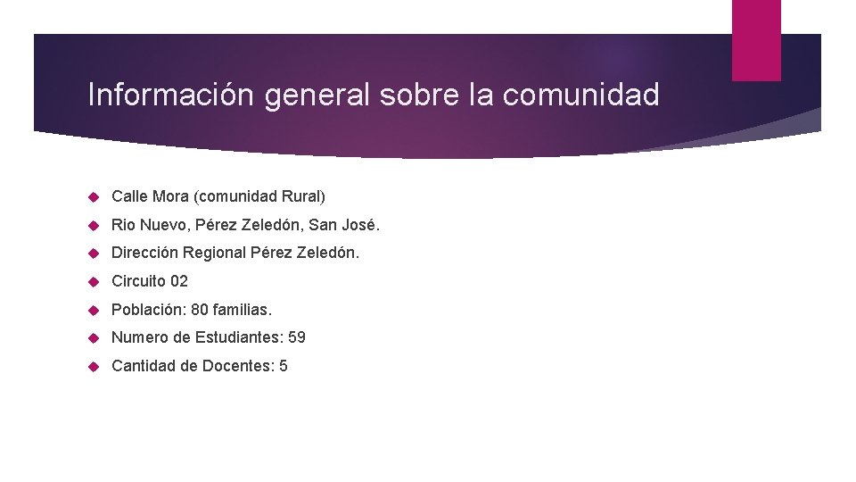 Información general sobre la comunidad Calle Mora (comunidad Rural) Rio Nuevo, Pérez Zeledón, San