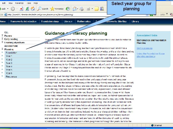 Select year group for planning 
