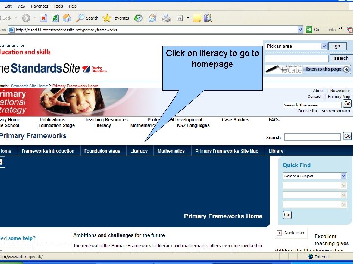 Click on literacy to go to homepage 
