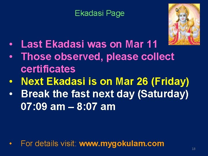 Ekadasi Page • Last Ekadasi was on Mar 11 • Those observed, please collect