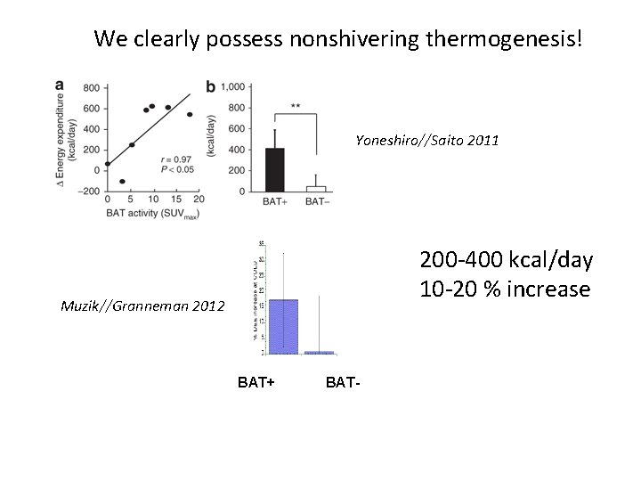 We clearly possess nonshivering thermogenesis! Yoneshiro//Saito 2011 200 -400 kcal/day 10 -20 % increase