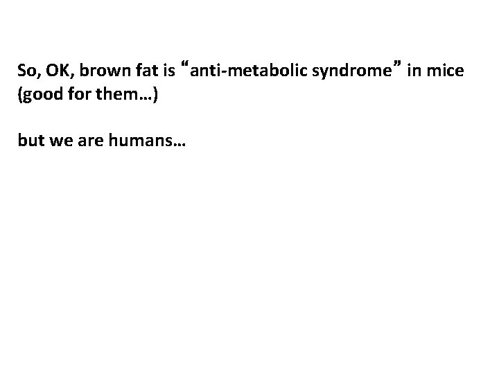 So, OK, brown fat is “anti-metabolic syndrome” in mice (good for them…) but we