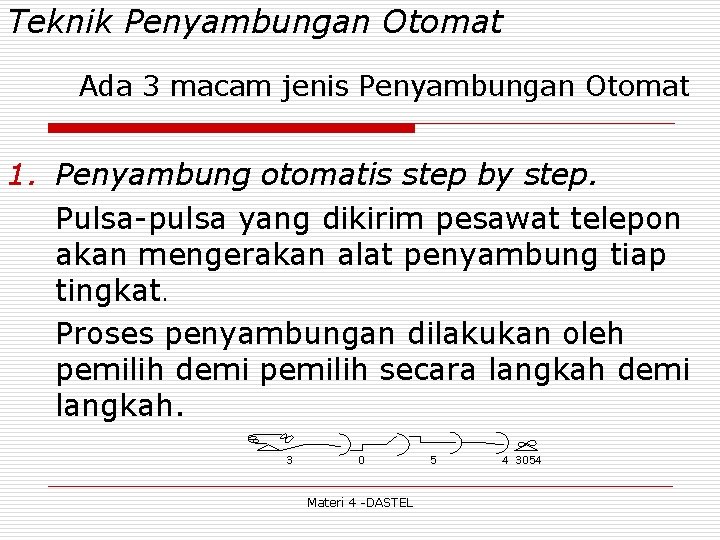 Teknik Penyambungan Otomat Ada 3 macam jenis Penyambungan Otomat 1. Penyambung otomatis step by