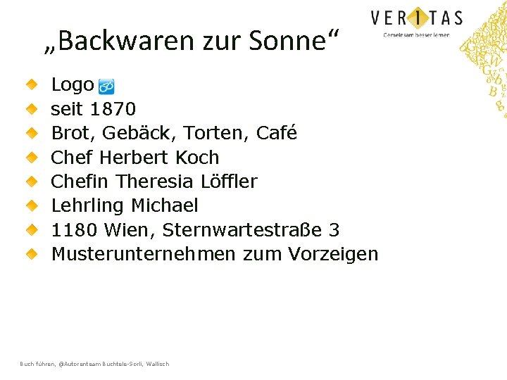 „Backwaren zur Sonne“ Logo seit 1870 Brot, Gebäck, Torten, Café Chef Herbert Koch Chefin „Backwaren zur Sonne“ Logo seit 1870 Brot, Gebäck, Torten, Café Chef Herbert Koch Chefin