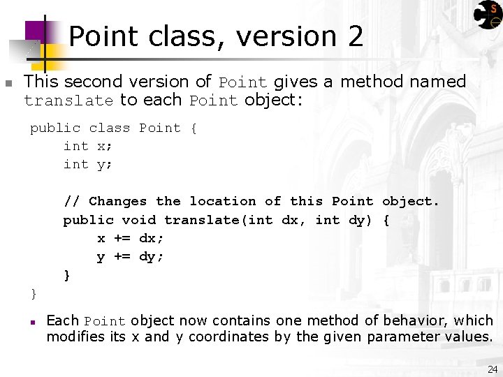 Point class, version 2 n This second version of Point gives a method named