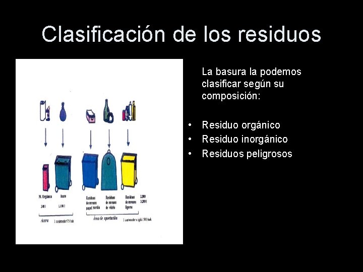 Clasificación de los residuos La basura la podemos clasificar según su composición: • Residuo