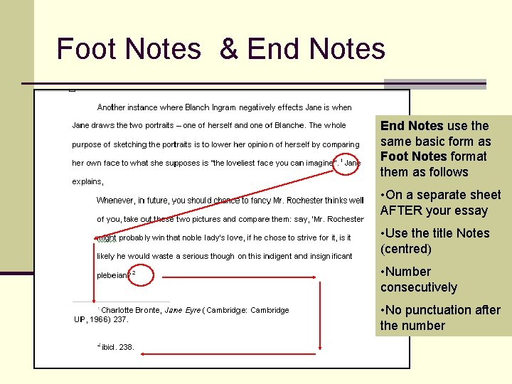 Foot Notes & End Notes use the same basic form as Foot Notes format
