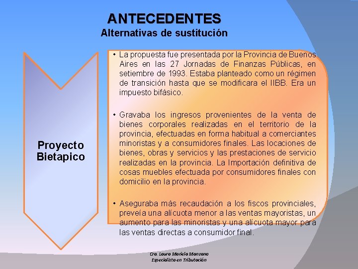 ANTECEDENTES Alternativas de sustitución • La propuesta fue presentada por la Provincia de Buenos