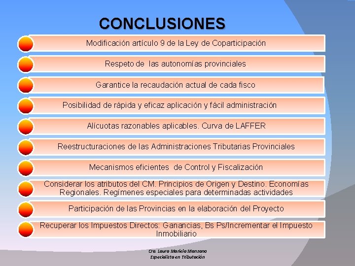 CONCLUSIONES Modificación artículo 9 de la Ley de Coparticipación Respeto de las autonomías provinciales,