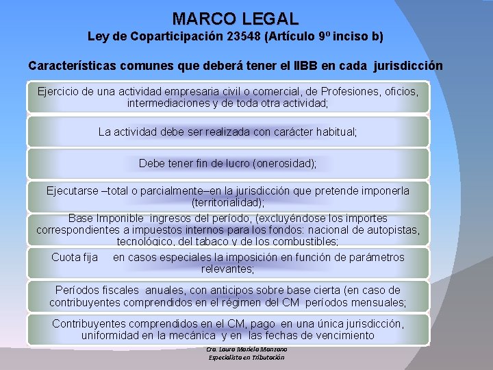 MARCO LEGAL Ley de Coparticipación 23548 (Artículo 9º inciso b) Características comunes que deberá