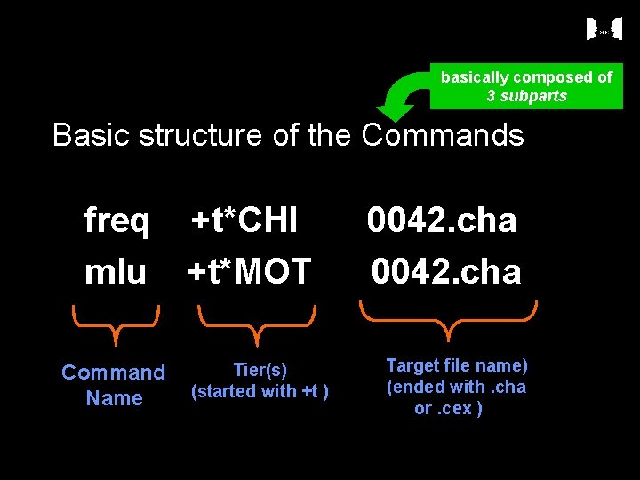 basically composed of 3 subparts Basic structure of the Commands freq +t*CHI mlu +t*MOT