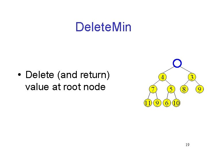 Delete. Min • Delete (and return) value at root node 4 7 3 5