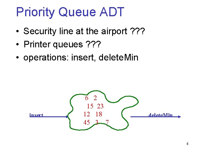 Priority Queue ADT • Security line at the airport ? ? ? • Printer