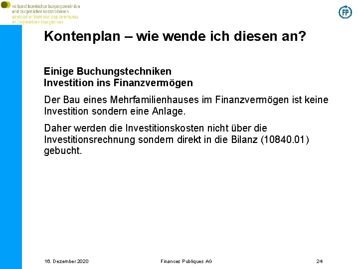 Kontenplan – wie wende ich diesen an? Einige Buchungstechniken Investition ins Finanzvermögen Der Bau