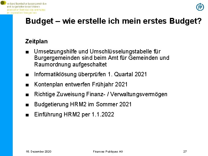 Budget – wie erstelle ich mein erstes Budget? Zeitplan ■ Umsetzungshilfe und Umschlüsselungstabelle für