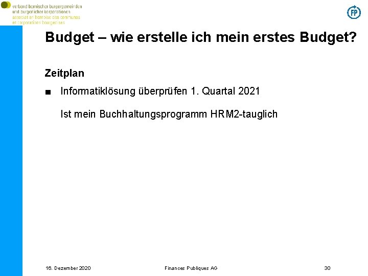 Budget – wie erstelle ich mein erstes Budget? Zeitplan ■ Informatiklösung überprüfen 1. Quartal