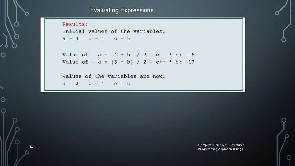 Evaluating Expressions 49 Computer Science: A Structured Programming Approach Using C Evaluating Expressions 49 Computer Science: A Structured Programming Approach Using C