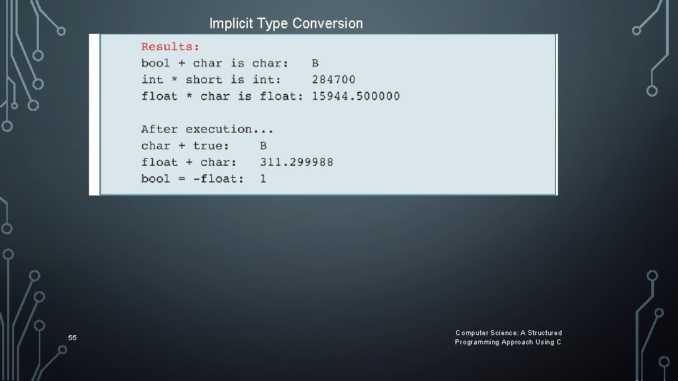Implicit Type Conversion 55 Computer Science: A Structured Programming Approach Using C Implicit Type Conversion 55 Computer Science: A Structured Programming Approach Using C