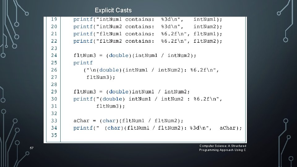 Explicit Casts 57 Computer Science: A Structured Programming Approach Using C Explicit Casts 57 Computer Science: A Structured Programming Approach Using C
