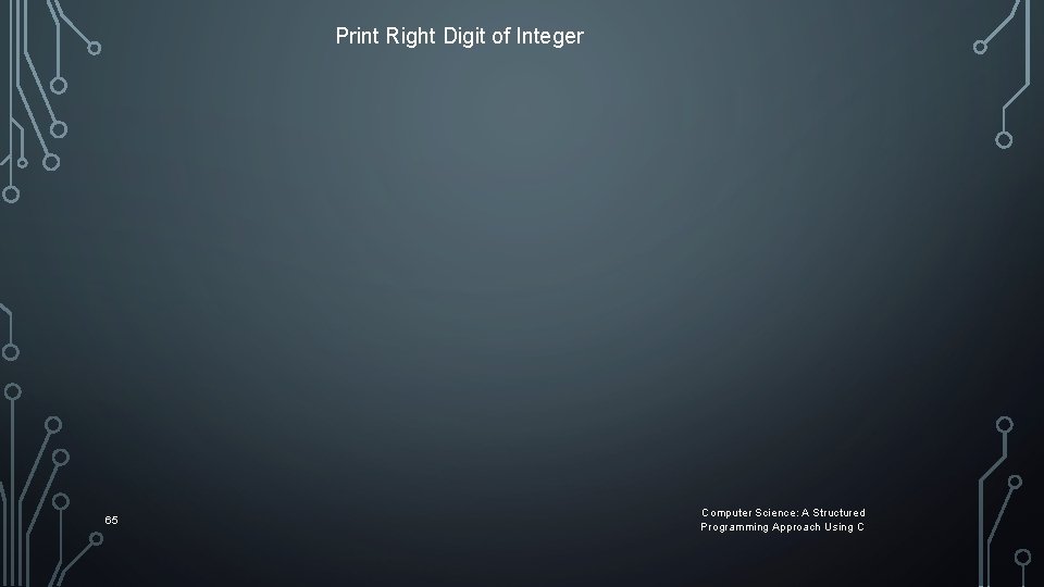 Print Right Digit of Integer 65 Computer Science: A Structured Programming Approach Using C Print Right Digit of Integer 65 Computer Science: A Structured Programming Approach Using C