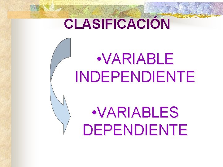 CLASIFICACIÓN • VARIABLE INDEPENDIENTE • VARIABLES DEPENDIENTE 