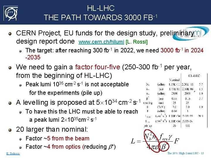 HL-LHC THE PATH TOWARDS 3000 FB-1 CERN Project, EU funds for the design study,