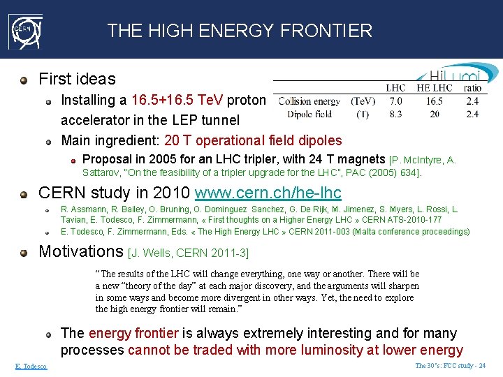 THE HIGH ENERGY FRONTIER First ideas Installing a 16. 5+16. 5 Te. V proton